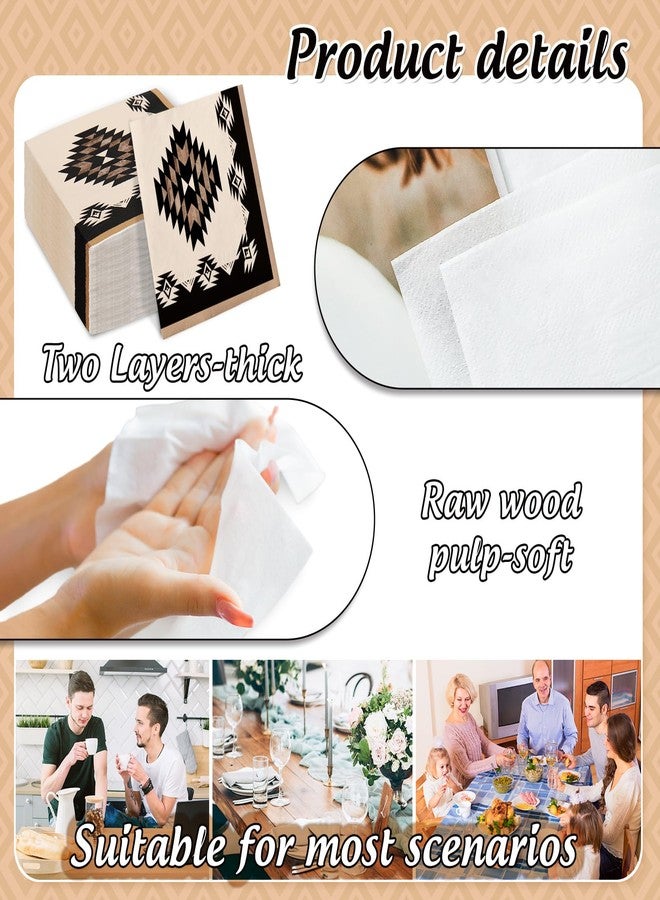 وولاين مجموعة مناديل ورقية من والين، 100 قطعة، بتصميم هندسي غربي، بسيطة وعصرية، بنمط الأزتك، مناسبة للغداء، باللونين البني والأسود، للاستخدام مرة واحدة، مثالية للحلويات والعشاء، للاستخدام المنزلي، في المطاعم، ولحفلات الطعام. - Image 3